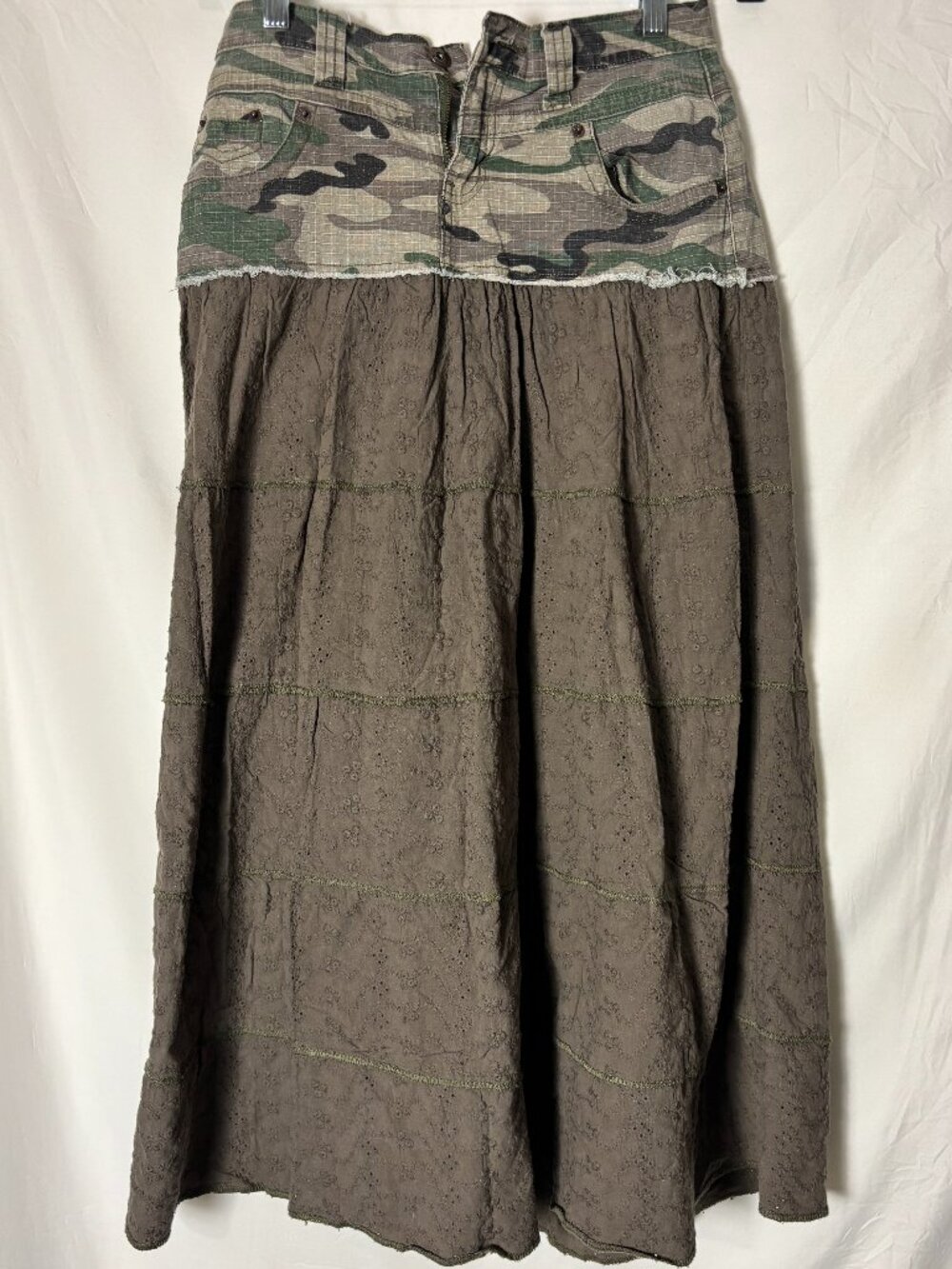 Y2K Vanilla Star Camo Grunge Eyelet Maxi Skirt Junior's Size 5